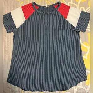 Maurices Navy and Red Textured Knit Top